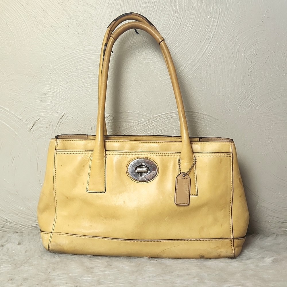 Vintage Coach Hamptons leather tote shoulder bag structured tote natural leather